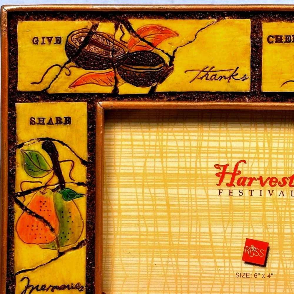 Vtg 90s Russ Harvest Festival Photo Frame 4x6 Faux Tile Autumn Country Cottage
